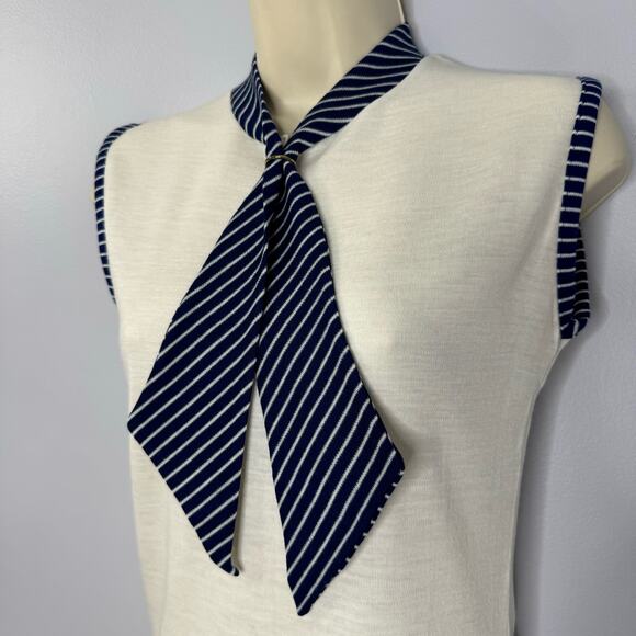 HELEN SUE 70s Vintage Nautical Collar Tie Neck Blouse Sleeveless Deadstock M - Picture 4 of 12